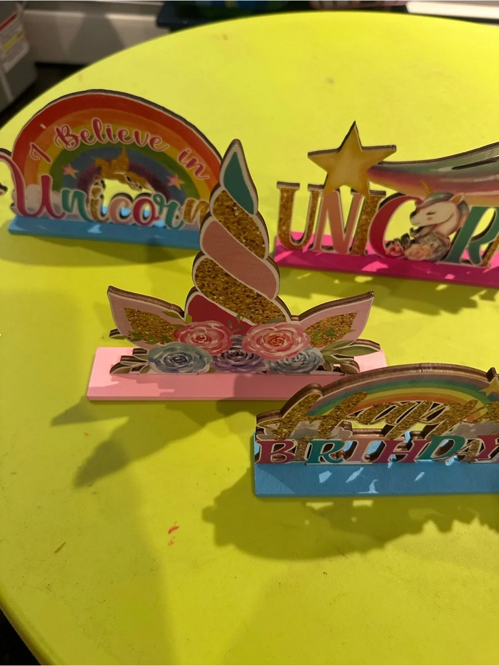Unicorn Rainbow 'Happy Birthday' Table Decor - Pink & Blue
